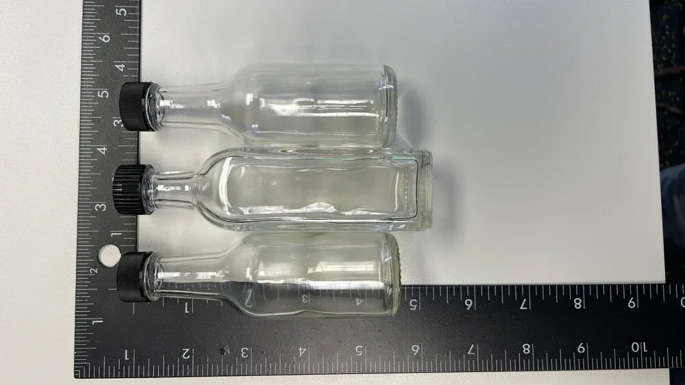 Small Clear Glass Bottles with Black Screw Caps Set of 3